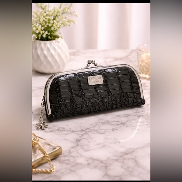 Handbags - Black Crocodile-Embossed Women's Clutch